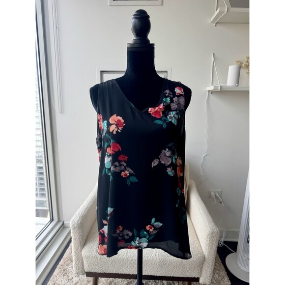 Apt 9 Tops - Apt 9 Black Floral V-Neck Sleeveless Tank Size Large NEW